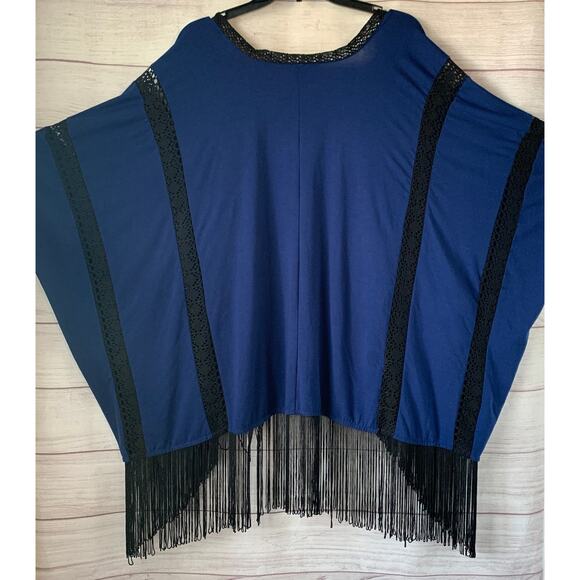 Serena Williams Signature Statement Blue and Black Cardigan Lace and Fringe M/L - Picture 8 of 16